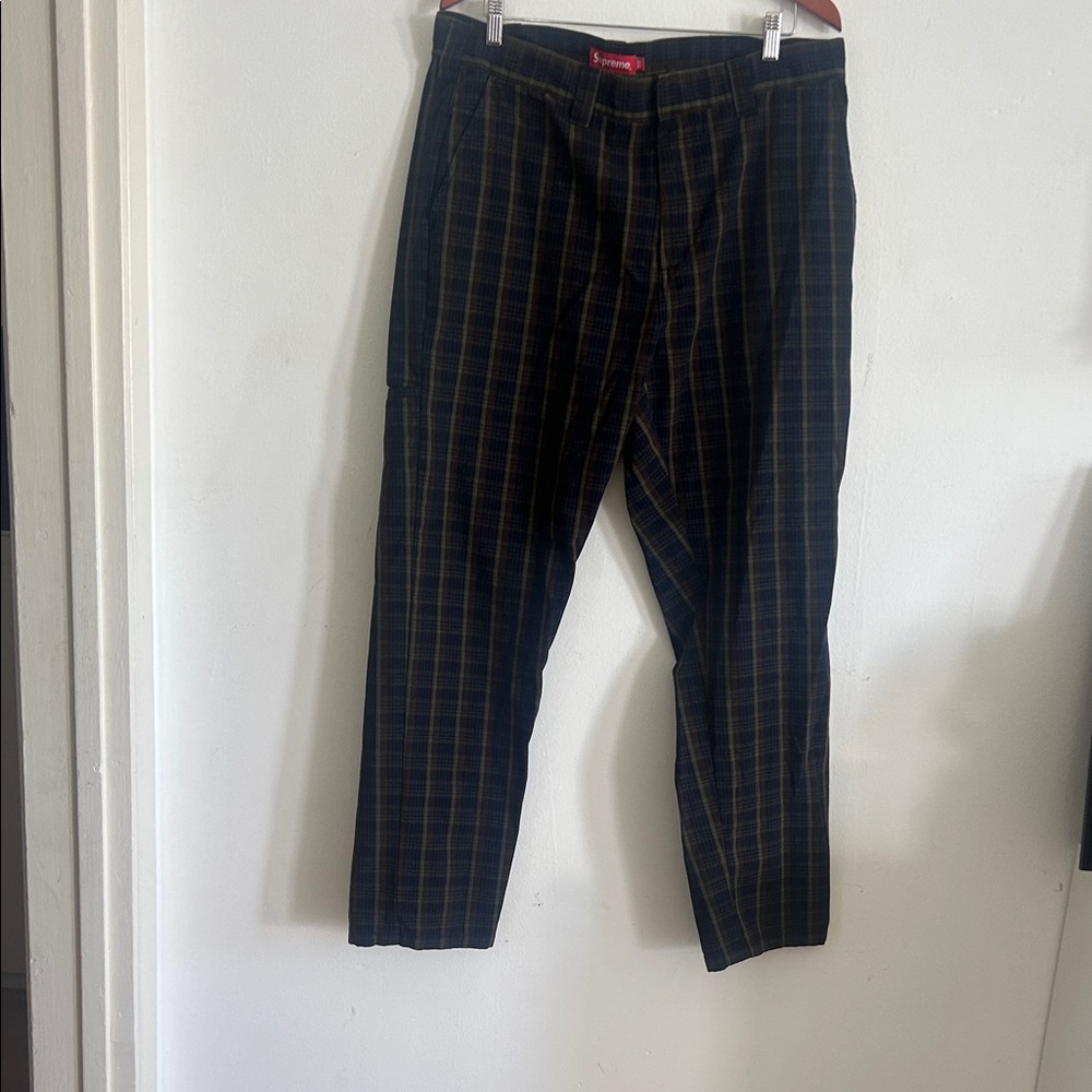 Supreme Black Plaid Chinos with Brown Stripe